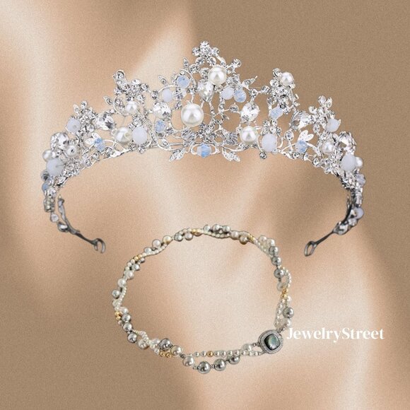 Vintage pearl tiara crown set